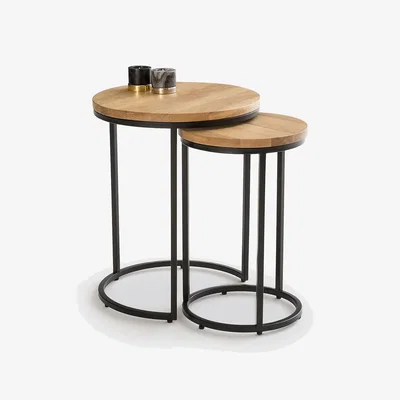 La Redoute Set of 2 Vova Side Tables in Oak and Steel