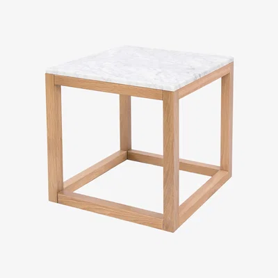 La Redoute Oak End Table with White Marble Top