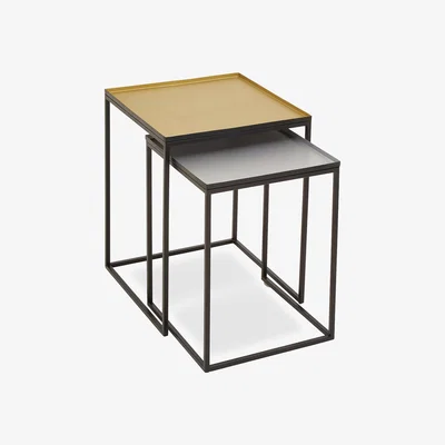 La Redoute Nest Of 2 Tables with Gold and Silver Tops and Black Frames