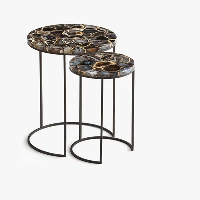 La Redoute Anaximène Set of 2 Nesting Side Tables in Agate & Metal