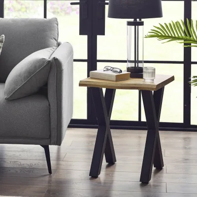 La Redoute Harlen Rustic Oak Side Table with Waved Edge