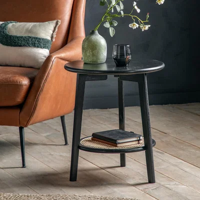 La Redoute Sandra Solid Oak and Rattan Round Side Table