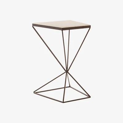 La Redoute Trapezoid Frame Side Table with Marble Top and Matte Black Legs