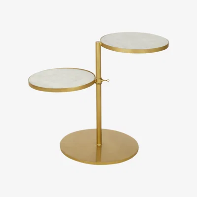 La Redoute 2 Tier White Marble Top Side Table with Brass Finish