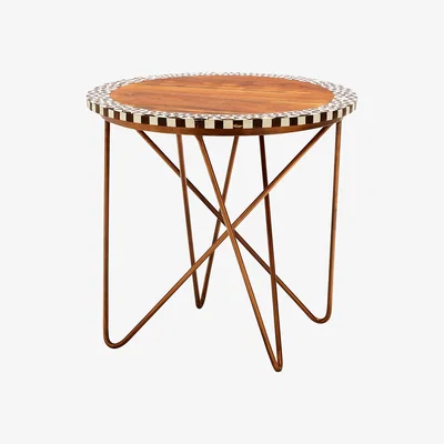 La Redoute Artisan Round Side Table Acacia Wood and Iron
