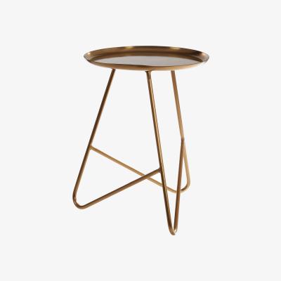 La Redoute Contemporary Brass Finish Side Table with Hairpin Leg