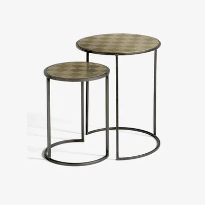 La Redoute Set of 2 Édric Nesting Side Tables in Aged Brass