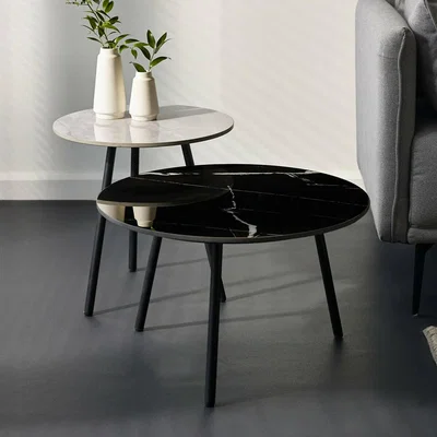 La Redoute Caius Round Marble Side Tables (Set of 2)