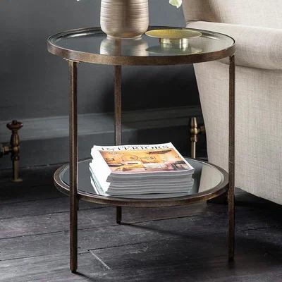 La Redoute Hana Luxe Round Glass & Mirror Two Tier Side Table