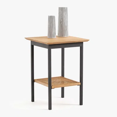 La Redoute Waska Side Table in Oak, Rattan & Metal