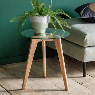 La Redoute Tinsukia Oak and Glass Round Side Table