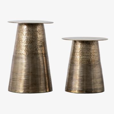 La Redoute Bhind Antique Hammered Metal Drum Side Tables (Set of 2)