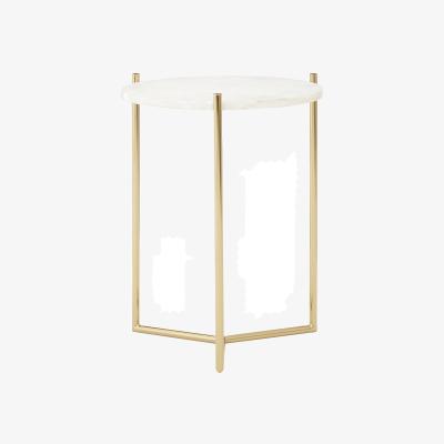 La Redoute Round Side Table in White Marble with Gold Finish Frame