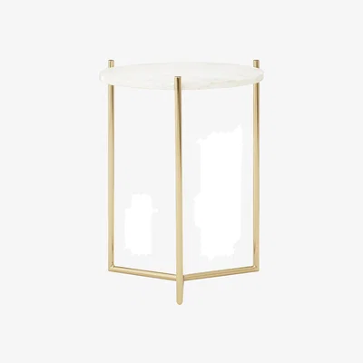 La Redoute Round Side Table in White Marble with Gold Finish Frame