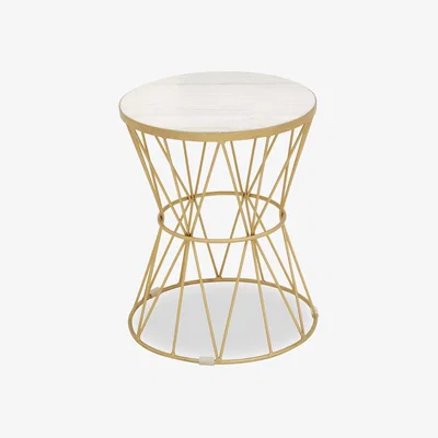 La Redoute Round Side Table with White Marble Top and Gold Wire Frame
