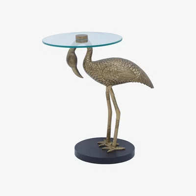 La Redoute Flamingo Sculpture Side Table in Gold Finish with Glass Top