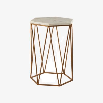 La Redoute Hexagonal Side Table in White Marble with Gold Finish Iron