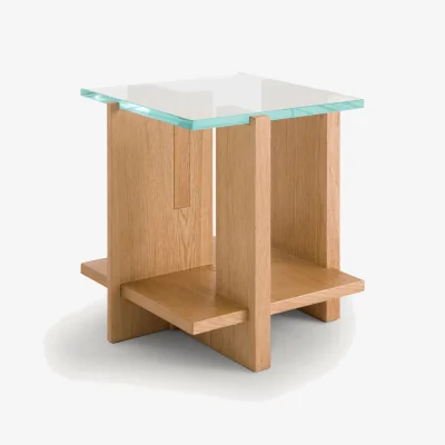 La Redoute Laby Side Table in Oak Veneer and Tempered Glass