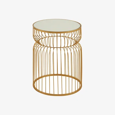 La Redoute Round Side Table with Mirror Top in Gold Finish Metal