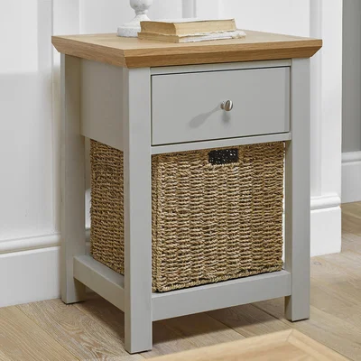 La Redoute Wooden Lamp Table with 1 Drawer and Basket Storage