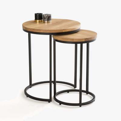 La Redoute Vova Nest of 2 Side Tables in Oak & Steel