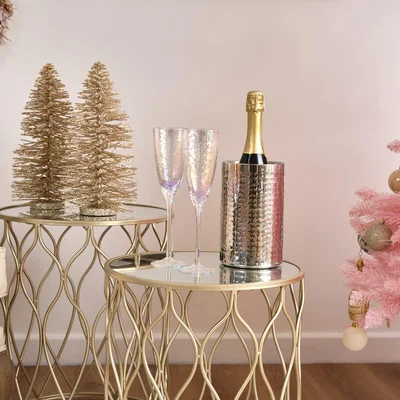 La Redoute Set of 2 Round Side Tables with Mirror Top in Champagne Iron
