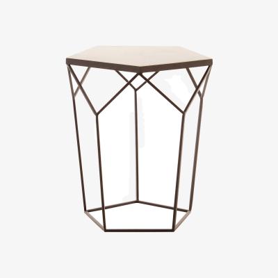 La Redoute Pentagonal Side Table with Marble Top and Matte Black Iron Legs