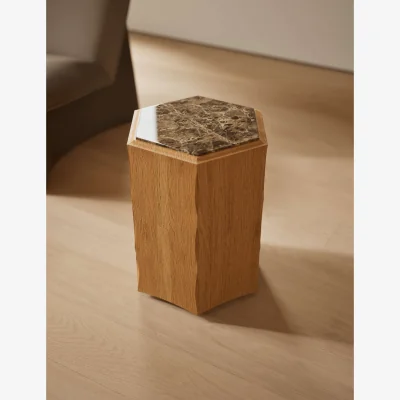 Marks & Spencer M&S Hex Marble Top Side Table Dark Honey