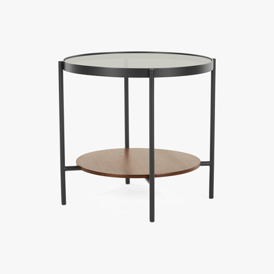 Made.com Kameko Round Side Table, Walnut and Glass