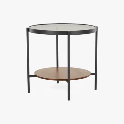 Made.com Kameko Round Side Table, Walnut and Glass
