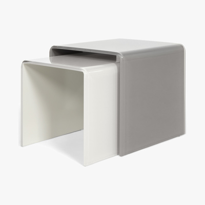 Made.com Phane Set of 2 Nesting Tables, White and Grey Glass