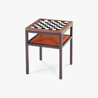 Made.com Contrast Chess Side Table, Walnut and Orange