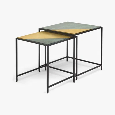 Made.com Elnaz Set of 2 Nesting Side Tables, Brass and Green Marble
