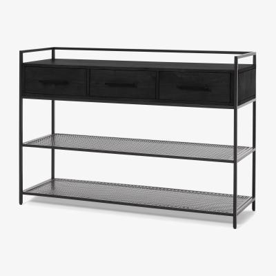Made.com Garton Hallway Console, Charcoal Black Mango Wood & Black Metal