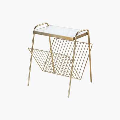 Maisons du Monde White Marble and Gold Metal Magazine Rack Side Table