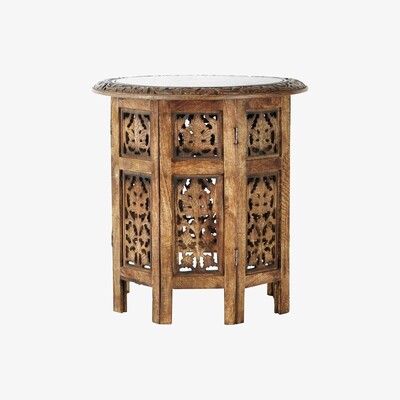 Maisons du Monde carved wood side table W 46cm