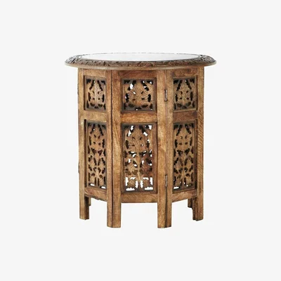 Maisons du Monde carved wood side table W 46cm