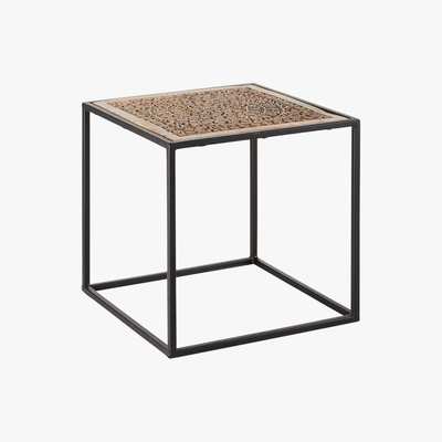Maisons du Monde Carved Mango Wood and Black Metal End Table