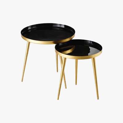 Maisons du Monde 2 Gold and Black Metal Nesting End Tables