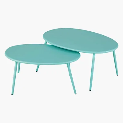 Maisons du Monde Garden Nest of Tables in Turquoise Metal Lumpa