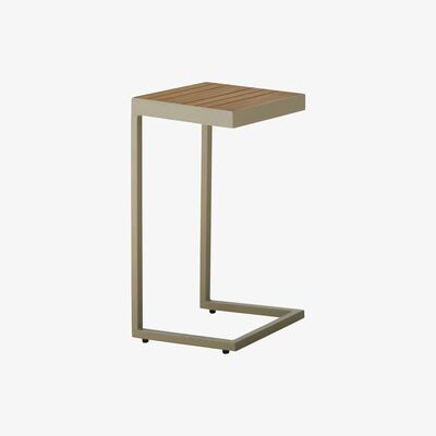 Maisons du Monde Garden side table in teak-effect solid acacia and khaki aluminium