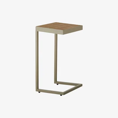 Maisons du Monde Garden side table in teak-effect solid acacia and khaki aluminium