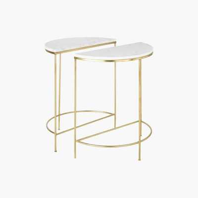 Maisons du Monde 2 Golden Metal and White Marble Bedside Tables Midtown