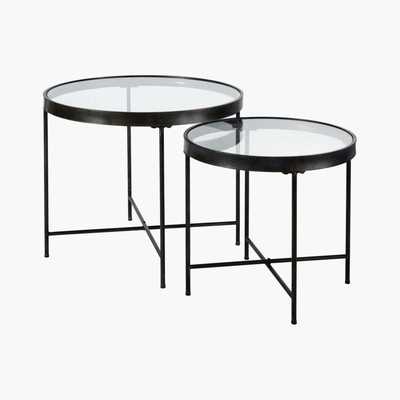 Maisons du Monde Black Metal and Glass Side Tables (x2)