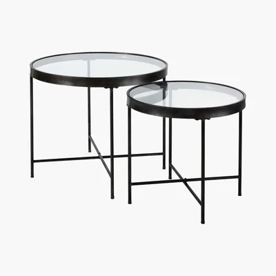 Maisons du Monde Black Metal and Glass Side Tables (x2)