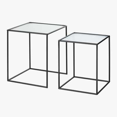 Maisons du Monde Black Metal and Wired Glass Side Tables (x2)