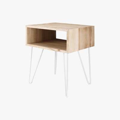 Maisons du Monde Paulownia and white metal end table