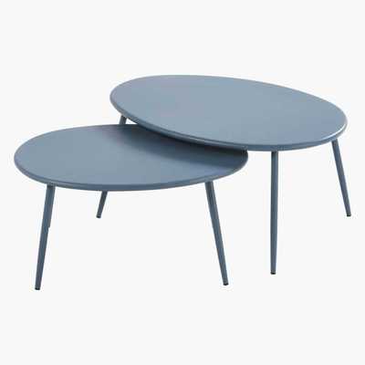 Maisons du Monde Blue Grey Metal Garden Nest of Tables Lumpa
