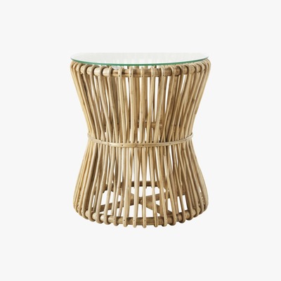 Maisons du Monde Bamboo Side Table with Glass Top