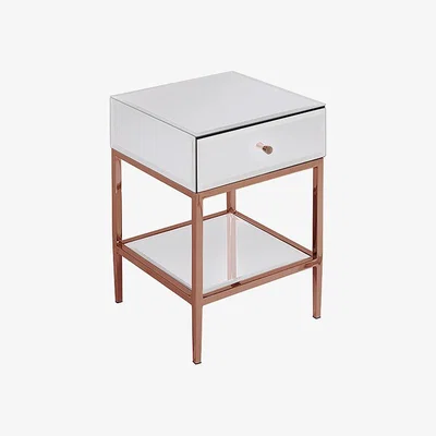 My Furniture Stiletto Toughened White Glass and Rose Gold Side Table